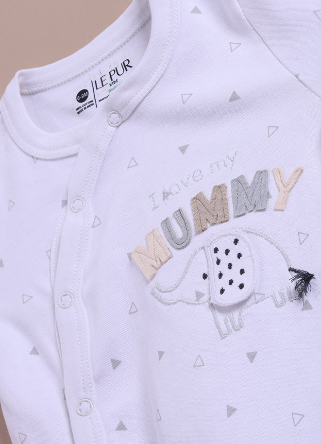 Le Pur Unisex Baby Sleepsuit Set of 2 | Biocool Cotton Newborn Clothes | Infant Rompers with Elephant & “Love You Mummy” Print - LE PUR!